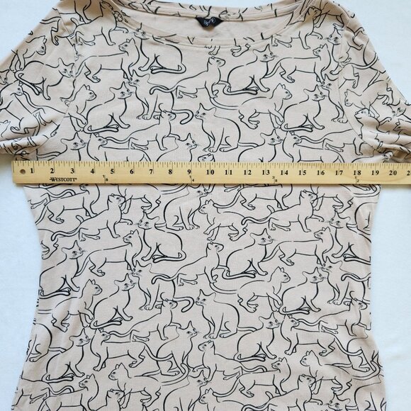 Kitty Cat Print Top Shirt Tan Black Whimsigoth Witchy Halloween Spirit Fairycore - Picture 12 of 15